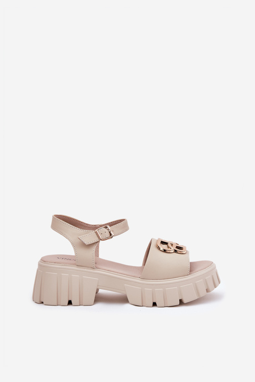 Жіночі Шкіряні Сандалі З Золотим Деталем Vinceza 79541 Бежеві