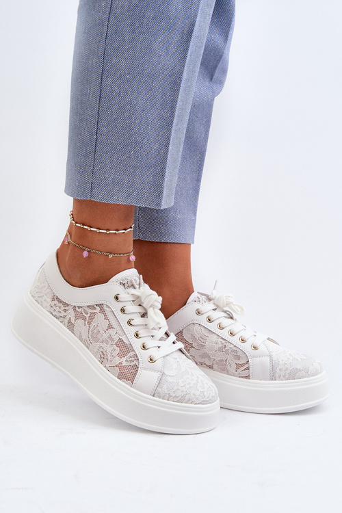 Жіночі Кросівки З Квітами На Платформі S.Barski HY51-059 Білі