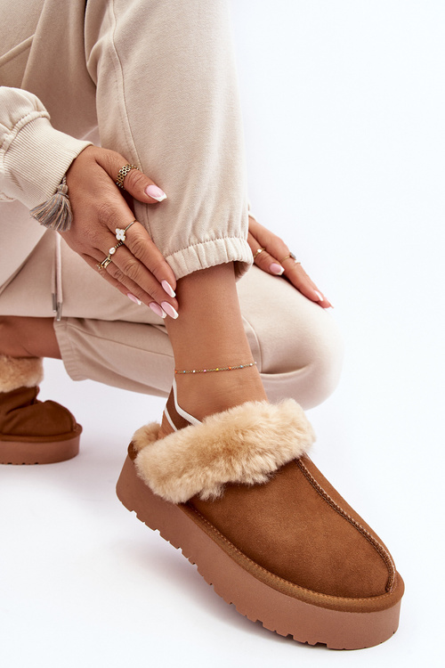 Шкіряні Замшеві Тапочки Жіночі На Платформі З Пухом Camel Sophienne