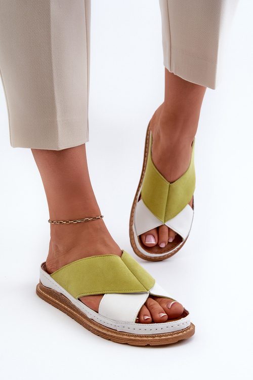 Шкіряні профільовані шльопанці Maciejka 04986-11 Лайм