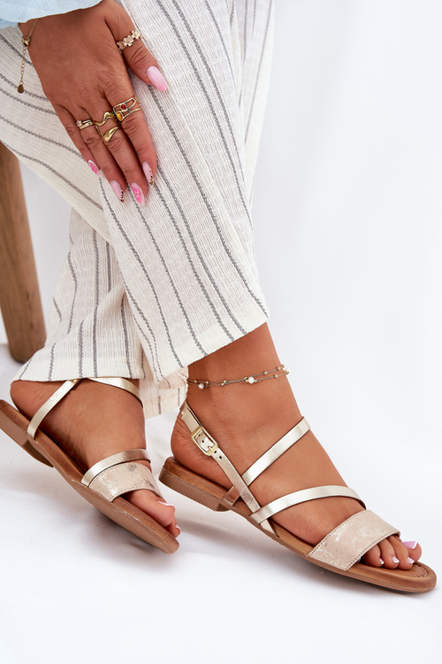 Шкіряні Жіночі Сандалі з Плоским Каблуком Maciejka 06966-25 Золоті