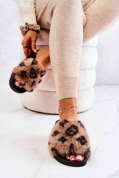 Тапочки з хутром Резина Leopard Brown Noelle