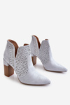 Модні замшеві ажурні чоботи на підборах сірі Genevi