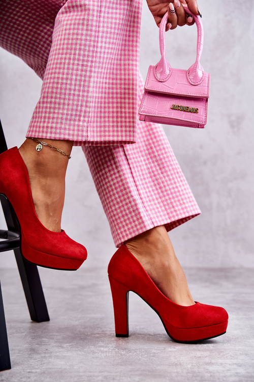 Класичні замшеві човники на підборах червоного кольору Soro