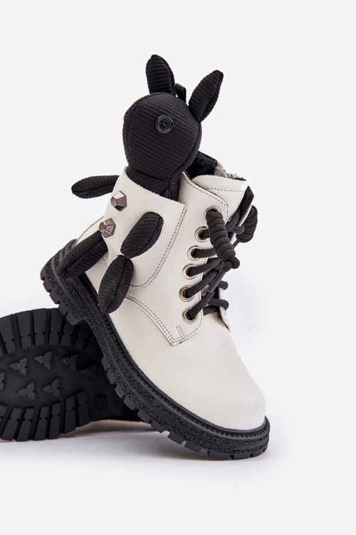 Шкіряні утеплені дитячі чоботи на блискавці та ведмедику Білі Vinceza 36261