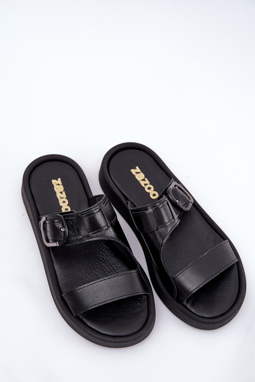 Шкіряні Жіночі Сандалі На Платформі Чорні Zazoo 3024