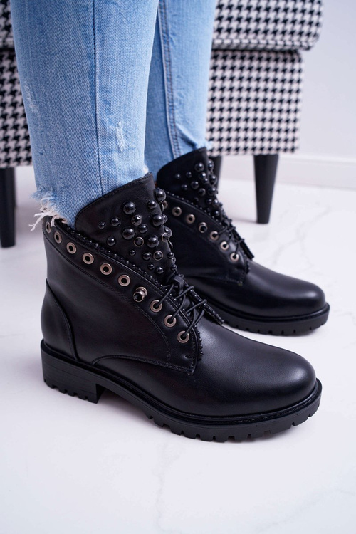 Чоботи жіночі з перлами Теплі чорні Memer