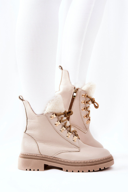 Шкіряні утеплені чоботи бежеві Khaleni