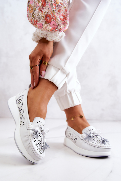 Жіночі ажурні лофери на платформі White Louise