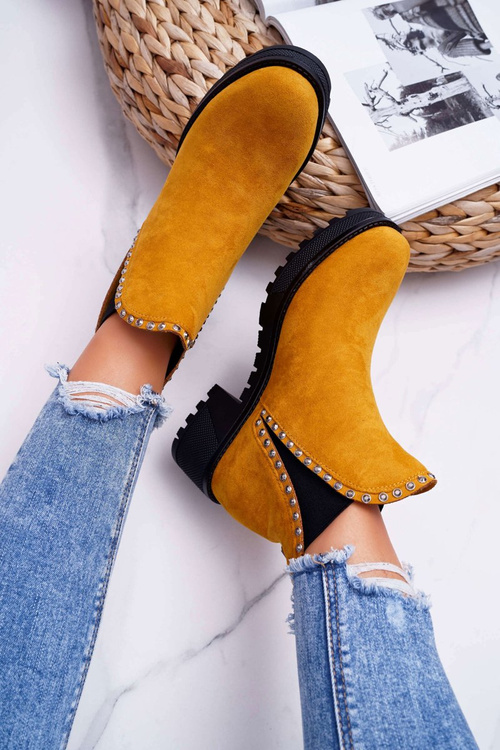 Жіночі чоботи на шпильці з цирконієм жовтого кольору Sissy