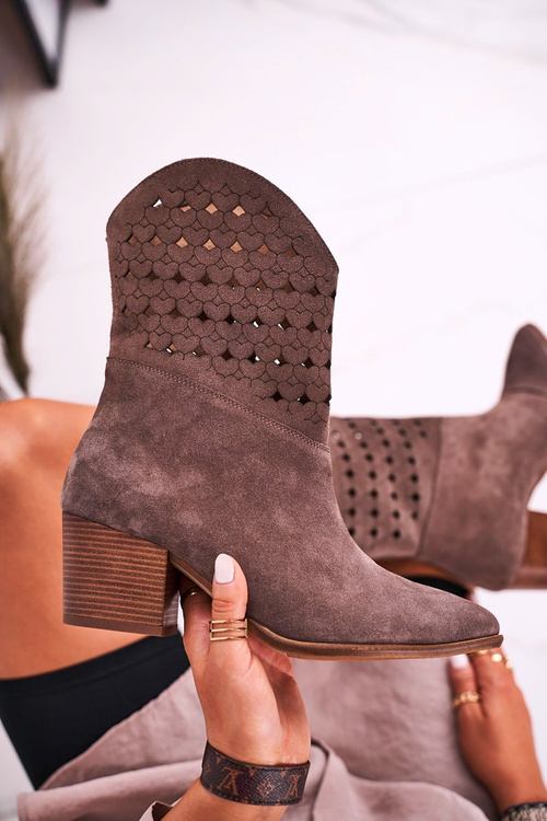 Жіночі ковбойські чоботи на блочному каблуці, замшеві коричневі Емілі