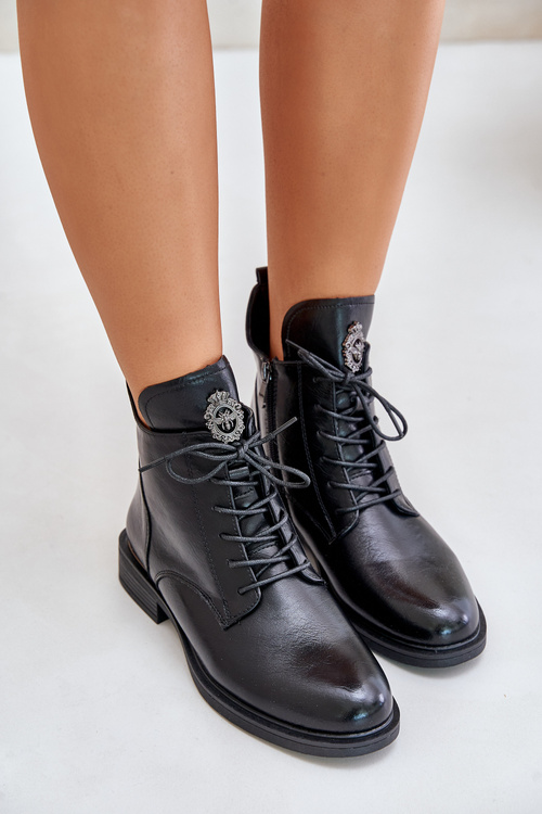 Теплі черевики на плоскому каблуці з орнаментом Black Leonise