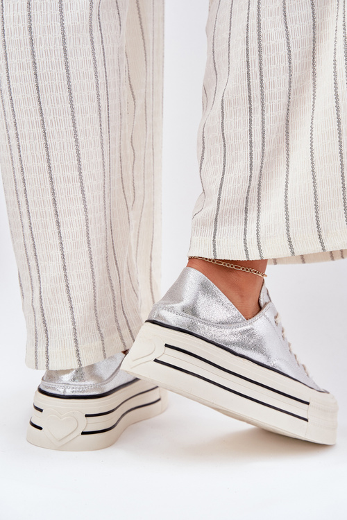Жіночі Шкіряні Кросівки На Платформі GOE RR2N4108 Срібні