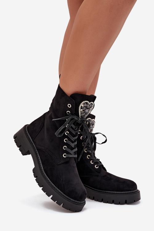 Ботильйони Робочі З Декорацією Ювелірним Утеплені Еко Замш Чорні Miryssa