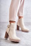 Шкіряні чоботи на високих підборах з декоративною блискавкою Бежеві Rosita