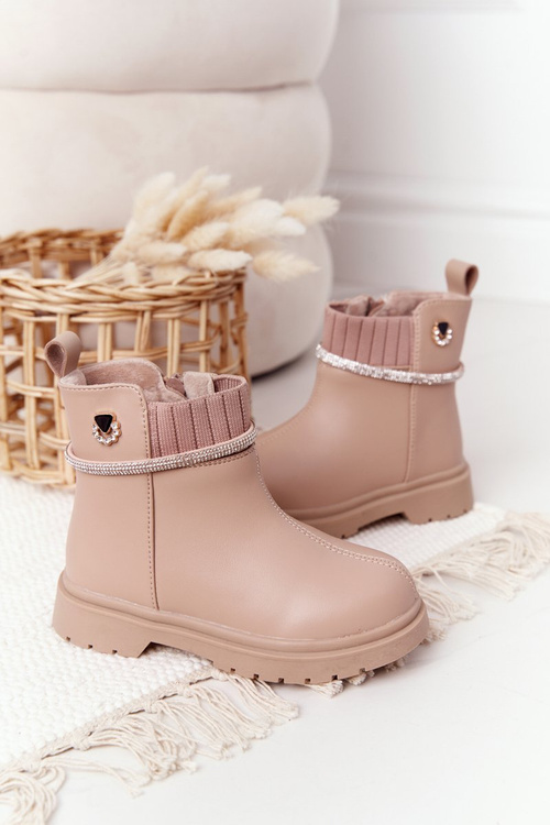 Чоботи дитячі з паєтками Бежеві іриски