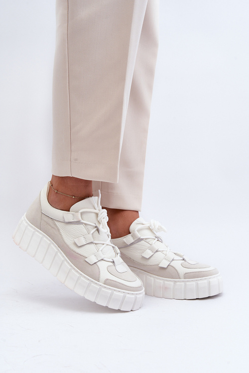 Жіноче шкіряне спортивне взуття на платформі M01/1 Zazoo світло-бежевий