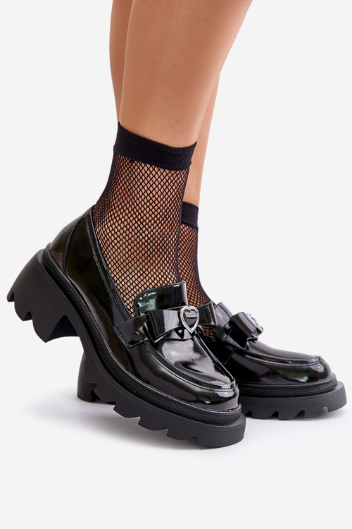 Шкіряні жіночі мокасини з бантом і сердечком D&A LZ42-032 Чорні