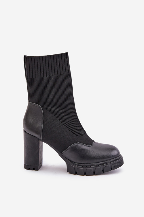 Чоботи на підборах з носком Чорний Atansa