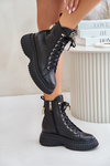 Шкіряні ботильйони на платформі на блискавці та декоративному замку CheBello 4517 Чорні