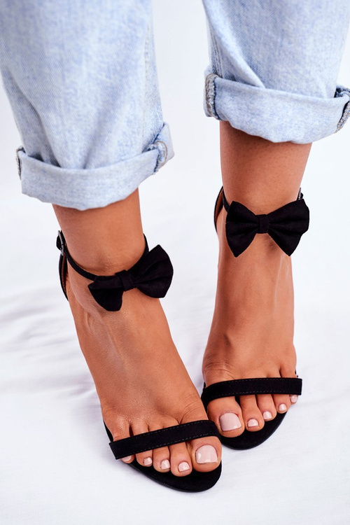 Жіночі босоніжки на високому каблуці Кролячі вушка Чорний Медовий Зайчик