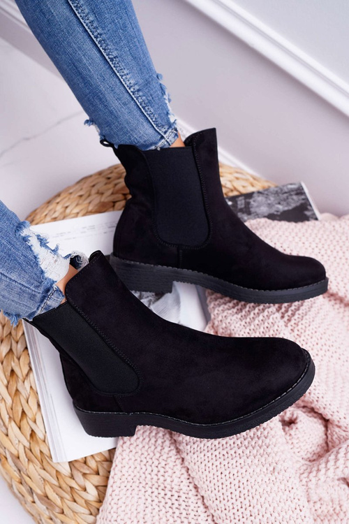 Жіночі замшеві чоботи на шпильці чорні 8BT35-0585