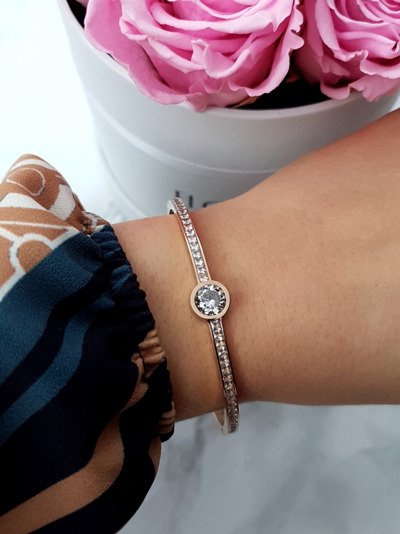 Жіночий сталевий браслет Zirconia Crystal Pink Gold Quento