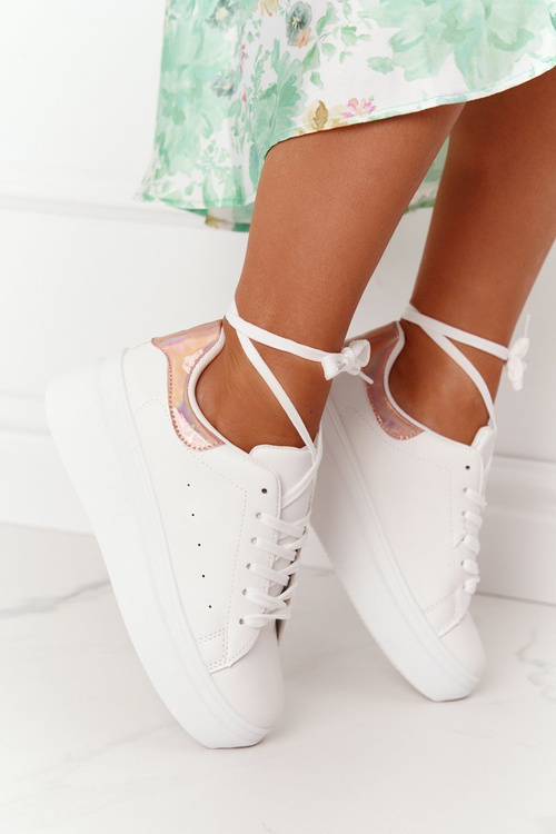 Жіноче спортивне взуття Кросівки на платформі Біло-Золоті Яскраво Сяють