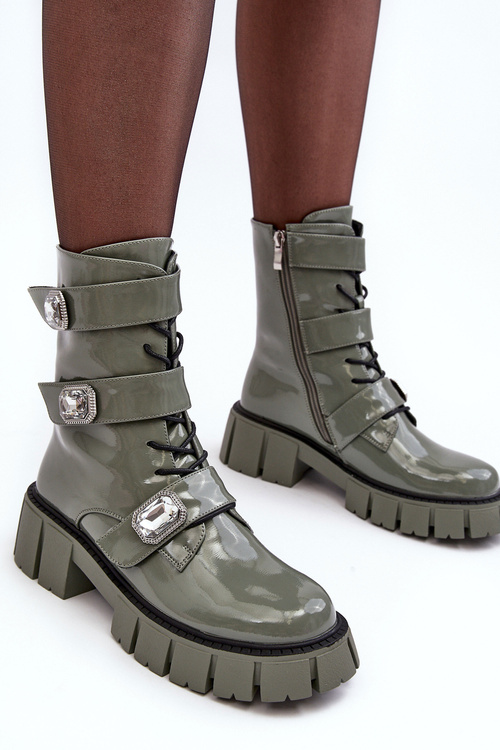Жіночі лаковані чоботи зелені SBarski MR870-61