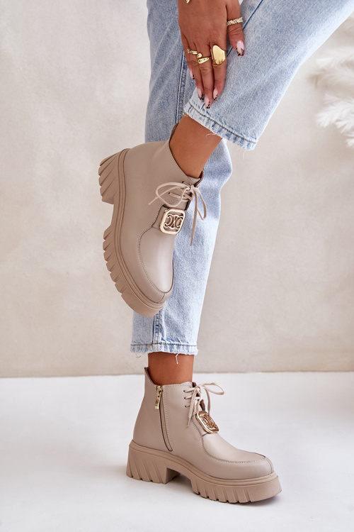 Бежеві шкіряні ботильйони Zazoo 2952 із золотистим декором