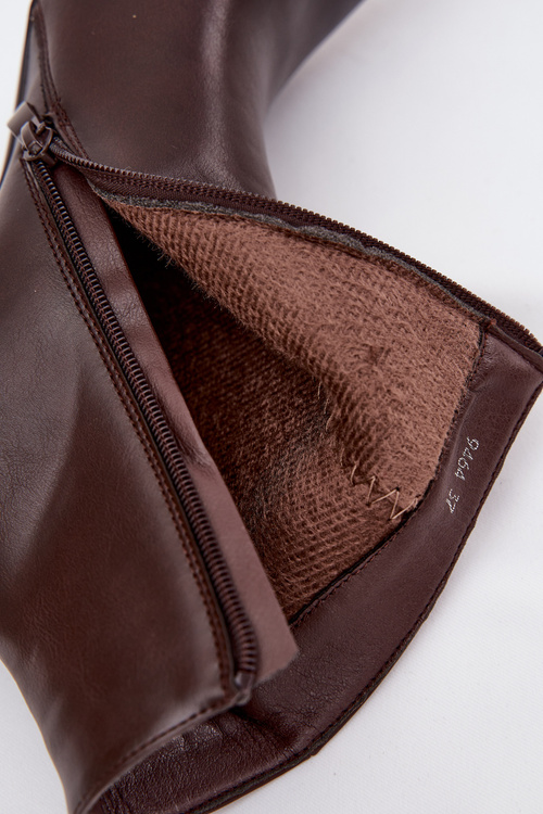 Обігріті жіночі ботильйони на підборах з еко-шкіри шоколад Nolisse