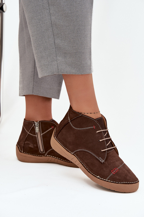 Шкіряне жіноче взуття з прошивками на блискавці Artiker 57C2117 коричневе