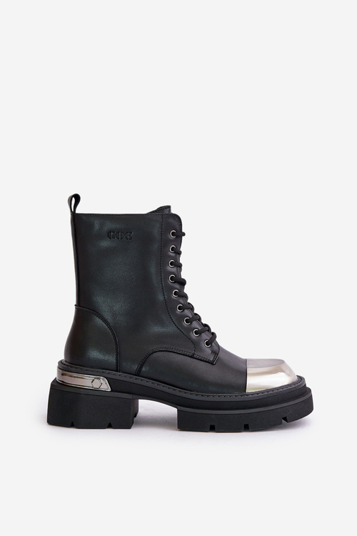 Чоботи жіночі утеплені з натуральної шкіри чорного кольору Goe OO2N4119