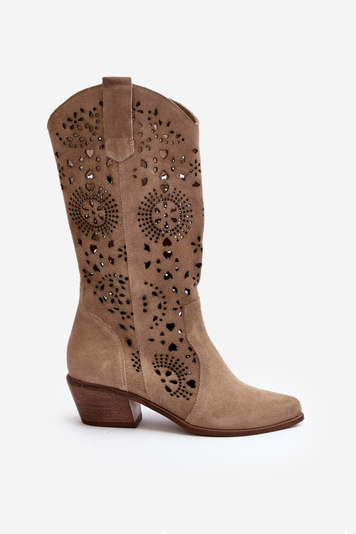 Світло-бежеві замшеві чоботи Zazoo 3396 з вирізом до середини ікри