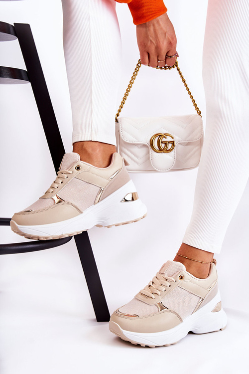 Жіноче блискуче спортивне взуття на танкетці, бежевий Activity