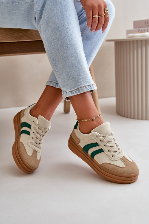 Жіночі кросівки на платформі в бежево-зеленому кольорі Nesonice