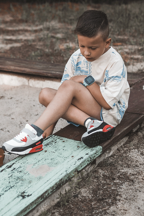 Дитячі шкіряні кросівки на платформі біло-червоні Lori