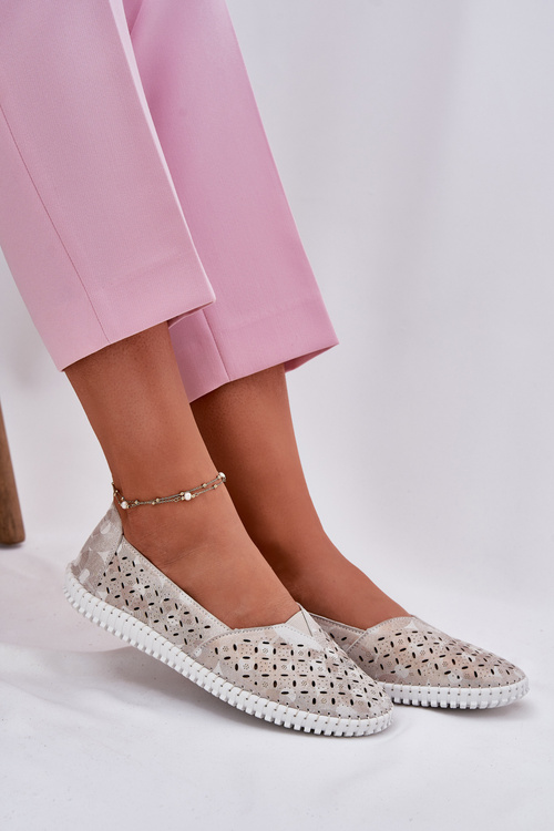 Замшеві жіночі напівчеревики з перфорацією золото-сірі Chulieta