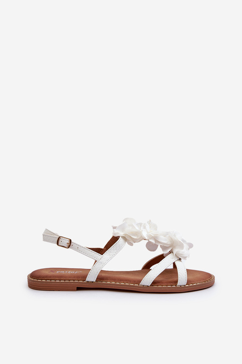 Жіночі сандалі на плоскій підошві, прикрашені білими квітковими прикрасами Abidina