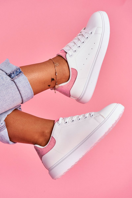 Спортивні жіночі білі туфлі на рожевому каблуці Milly