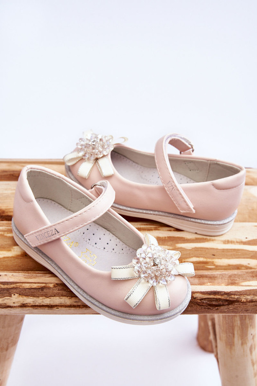 Дитячі балерини на липучці з декоративною квіткою Рожева Фрея