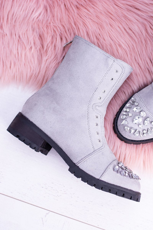 Лу Бу | Сірі жіночі ботильйони з цирконами Carrie