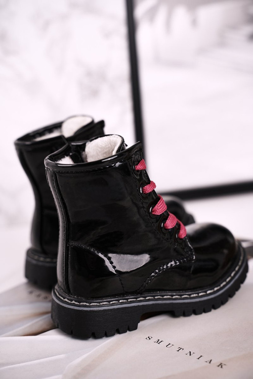 Чоботи дитячі утеплені хутром блискучі чорні мізинці