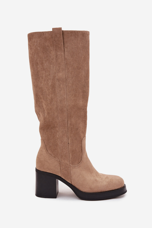 Жіночі утеплені чоботи на масивному каблуці бежеві Sanelle