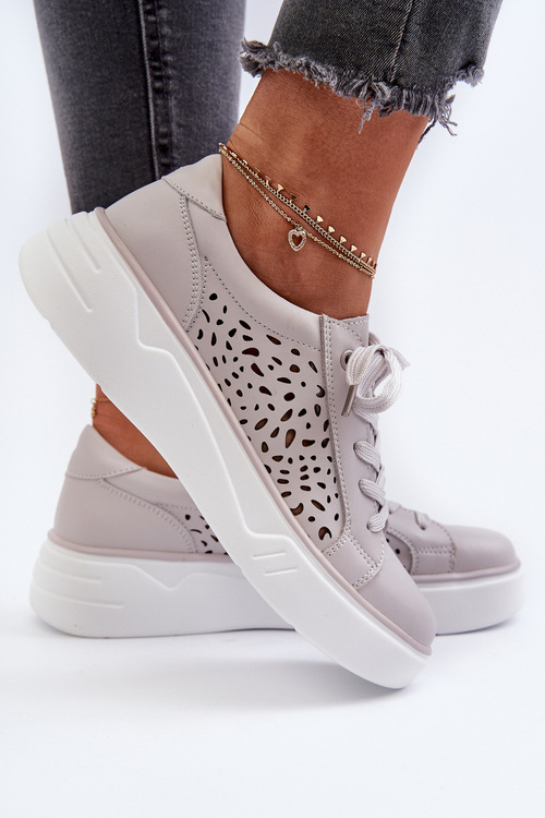 Жіночі сірі шкіряні кросівки на платформі Peilaeno