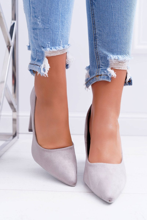 Жіночі замшеві сірі полуничні жіночі туфлі на шпильці