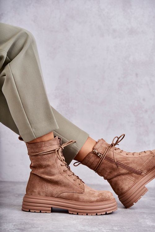 Жіночі замшеві чоботи на зав'язках Camel Afra
