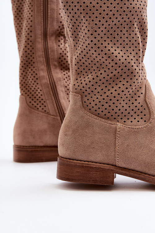 S.Barski HY66-139 Ажурні жіночі чоботи Бежеві