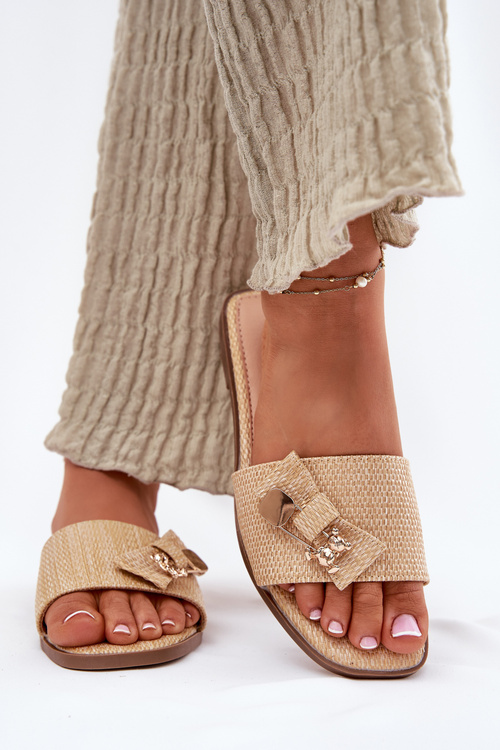 Жіночі Сандалі На Плоскому Каблуку З Бантом Бежеві Sallariela