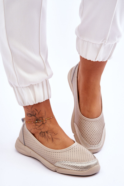 Шкіряні жіночі ажурні балетки бежеві Люсі